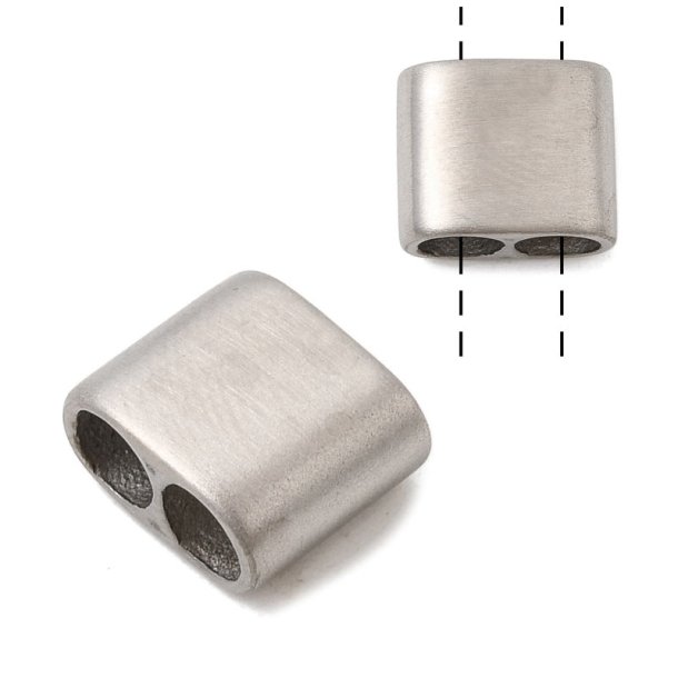 Schnurhalter, Perle mit 2 L�chern, mattierter Stahl, 10,5x9x5,5 mm, Loch: 4 mm, 1 Stck