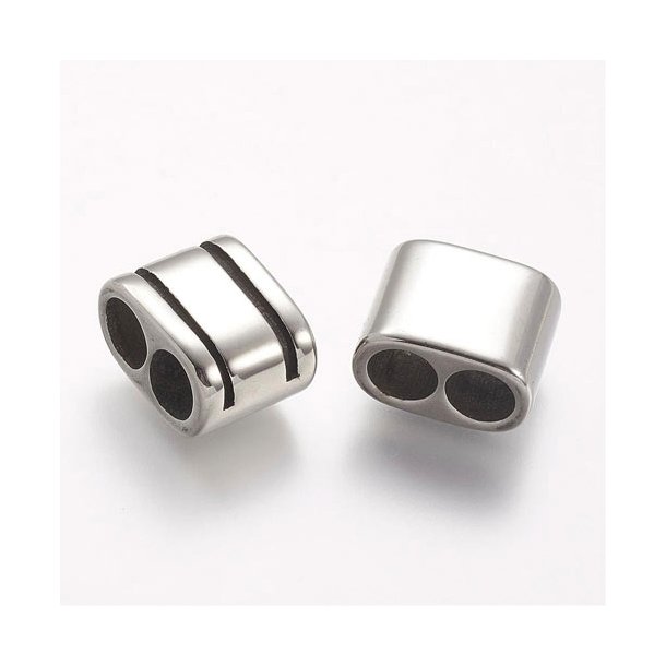 Two-hole spacer bead, stainless steel, 16x9.5x13mm, 1pc