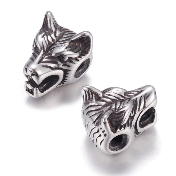 Wolfskopf, Perle mit 2,3 mm Querbohrung, Stahl, 11,5x14,5x12 mm, 1 Stck