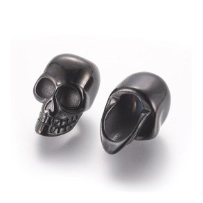 Totenkopf Perle mit gro�em loch, schwarzer Edelstahl, 20x13,5x13 mm, 1 Stck