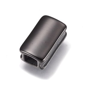Locking-bead for bracelets, shiny black, steel, 11x6,5x4mm, 1pc