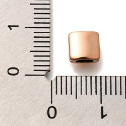 Viereckige Perle / Verschlussperle, klein, rosa-gold, Stahl, 6x6,5 mm, 1 Stck