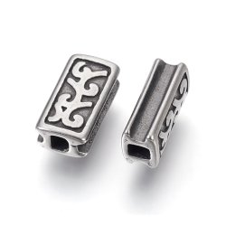 Locking bead for macrame, rectangular with ornamentation, steel, 12x8x5mm, 1pc