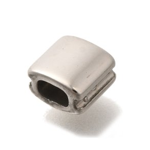 Square bead / locking bead, small variant, polished steel, 6x6.5x4 mm, 1 pc.