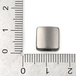 Viereckige Perle f�r gekn�pfte Armb�nder, mattierter Stahl,10x10x5 mm, 1 Stk
