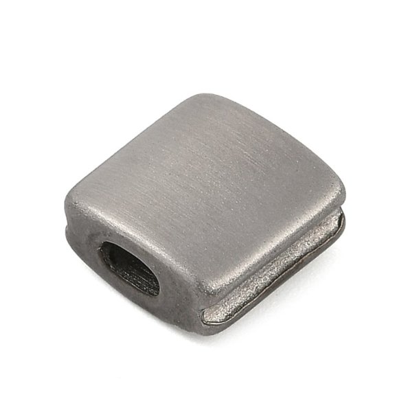 Viereckige Perle f�r gekn�pfte Armb�nder, mattierter Stahl,10x10x5 mm, 1 Stk