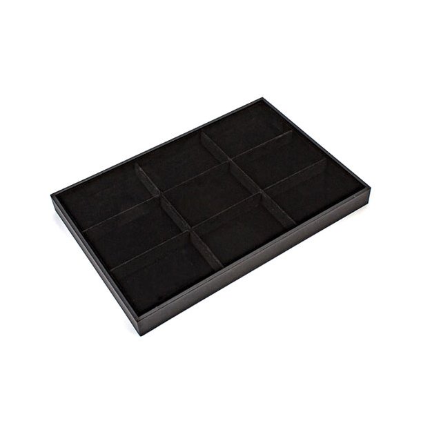 Display box, black velour, with 9 compartments, 35x24x3cm, 1pc