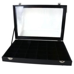 Display-Schachtel mit schwarzem Velours, mit Deckel und 20 F&auml;chern