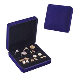 Aufbewahrungsbox fr Ringe, Klappdeckel, dunkelblaues Velours, 12x12x4 cm, 1 Stck