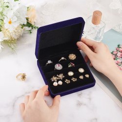 Aufbewahrungsbox fr Ringe, Klappdeckel, dunkelblaues Velours, 12x12x4 cm, 1 Stck