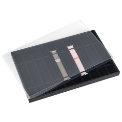 Displaybox mit klarem Kunststoffdeckel und 10 lnglichen Fchern, schwarz. 1 Stck.