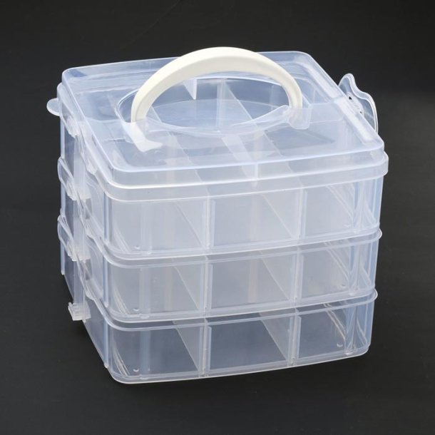 3 assortment plastic boxes in tower with handle, clear plastic, 16x15x13 cm, 1 pc.