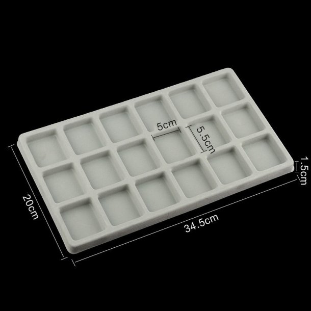 Bead tray with 18 compartments, gray plastic with velvet surface, 30x20cm., 1pc.