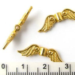 Fl&uuml;gel-perle, Goldfarbenes Metall, 23,5x7mm, 10 stck