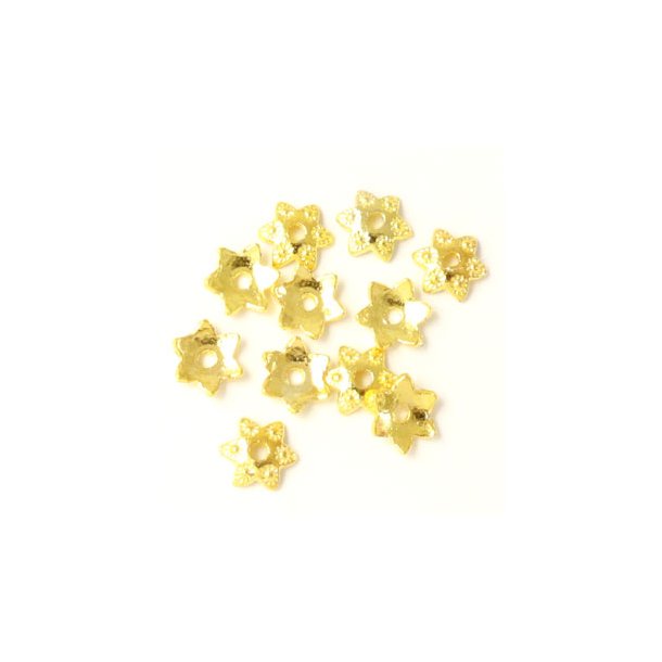 Bead cap, gold colored, bent Flower , 9x1mm, 25pcs.