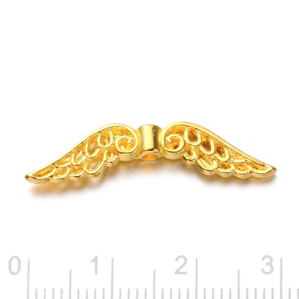 R�hrchenperle mit Fl�geln, goldfarbenes Metall, 30x7,5 mm, 10 Stk.