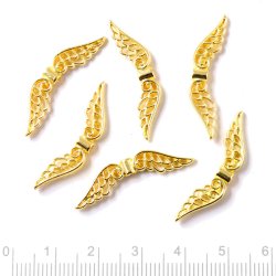 R�hrchenperle mit Fl�geln, goldfarbenes Metall, 30x7,5 mm, 10 Stk.