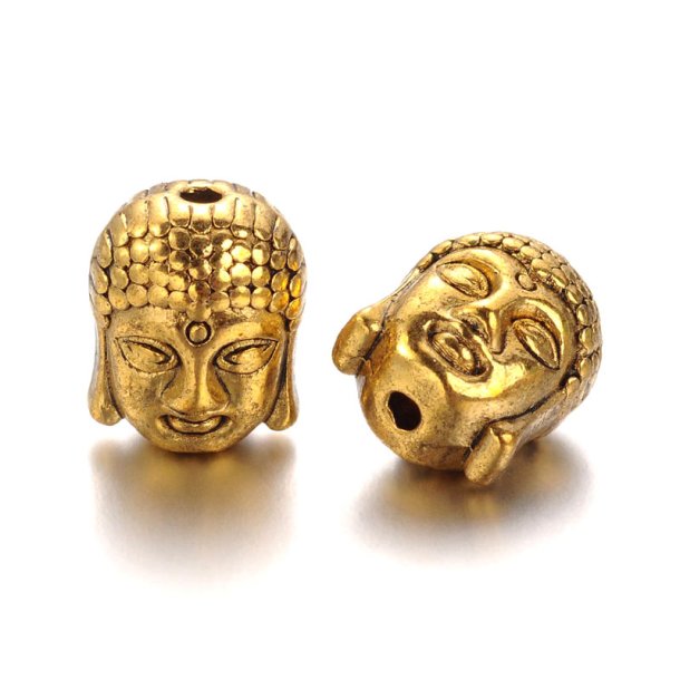 Buddha-head, antique gold-coloured bead with 1,5mm hole, 4pcs.