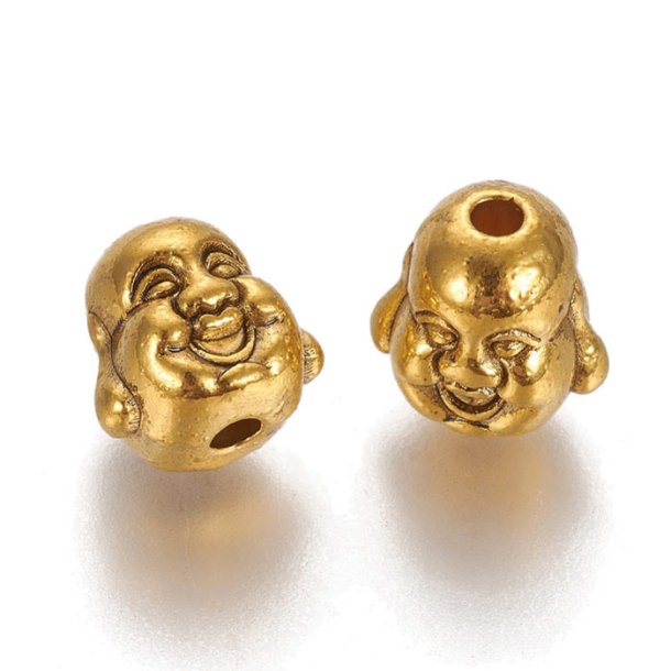 Happy Buddha, antique gold-coloured brass, bead, 10x9mm, with 2mm hole, 4pcs
