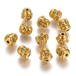 Froher Buddha, antikgoldfarbene Perlen, metall, 10x9 mm mit 2 mm Loch, 4 Stk