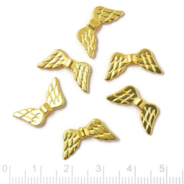Golden bead, tube bead with angel wings, 18x8,5mm, 10pcs