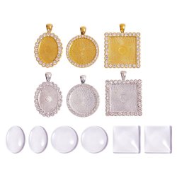 Antik vergoldeter farbiger Anh&auml;nger, mit klarem gew&ouml;lbtem Glas, 6 St&uuml;ck im Set