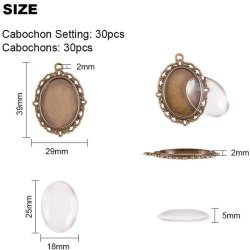 Bilderrahmen-Anh&auml;nger, mit ovalem Klarglas, bronzefarben, 25x18mm, 30 Sets