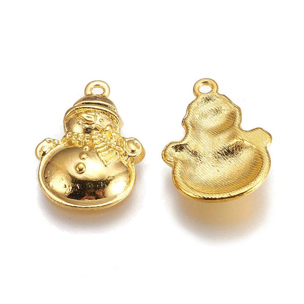 Snowman, gold color alloy charm, 26x17x3.5mm, 4pcs.