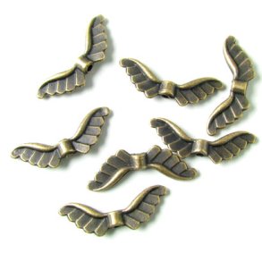 Perlenfl�gel, antikbronzefarbenes Metall, 24x7,5 mm, 10 St�ck