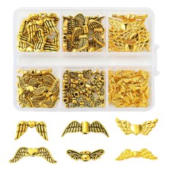 Vinge-perle st, mix i plastske, 6 slags, antik gyldent metal, ca. 80 stk