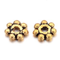 Messingperlen, kleine Blume, antik-gold, 4 mm, 50 Stk. 