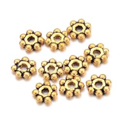 Messingperlen, kleine Blume, antik-gold, 4 mm, 50 Stk. 