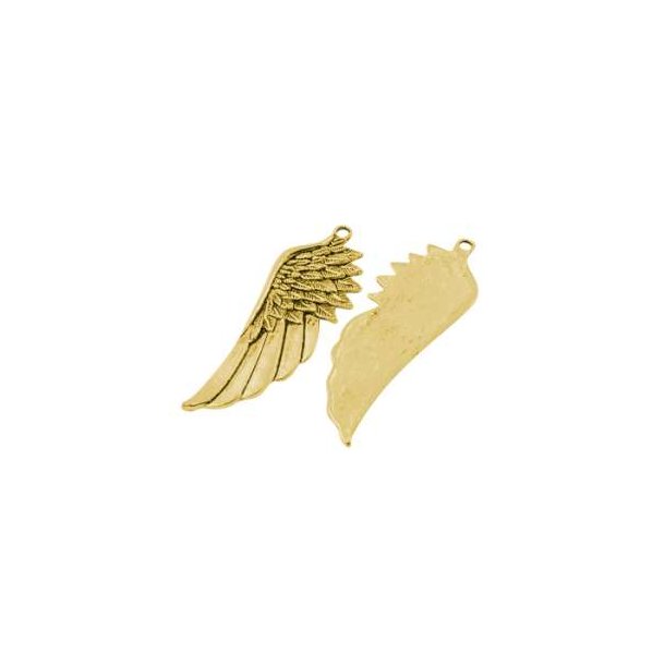 Charm, antique golden wing made of solid metal, 1 pc.