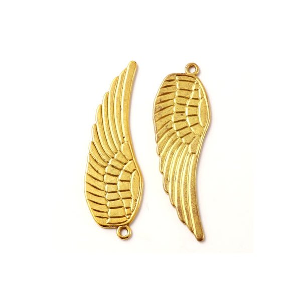 Charm, antique gold/brass-coloured, large wing, 49x16mm, 1pc.