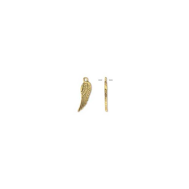 Lille vinge, vedhæng, antik guld/messingfarvet, 15x5 mm, 6 stk