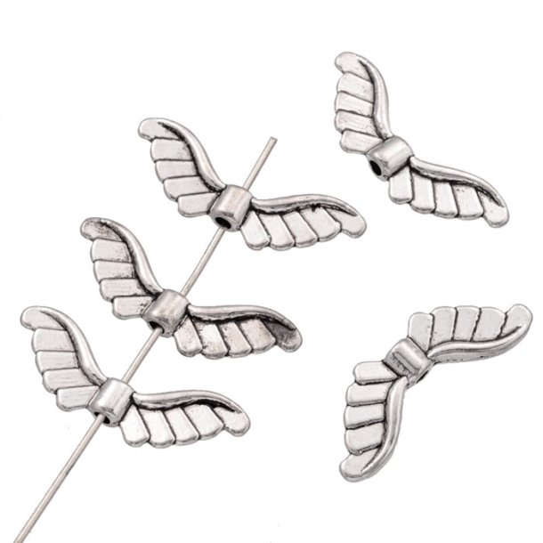 Metal bead with soft shaped wings, metal color, 24x7.5mm, 10pcs.