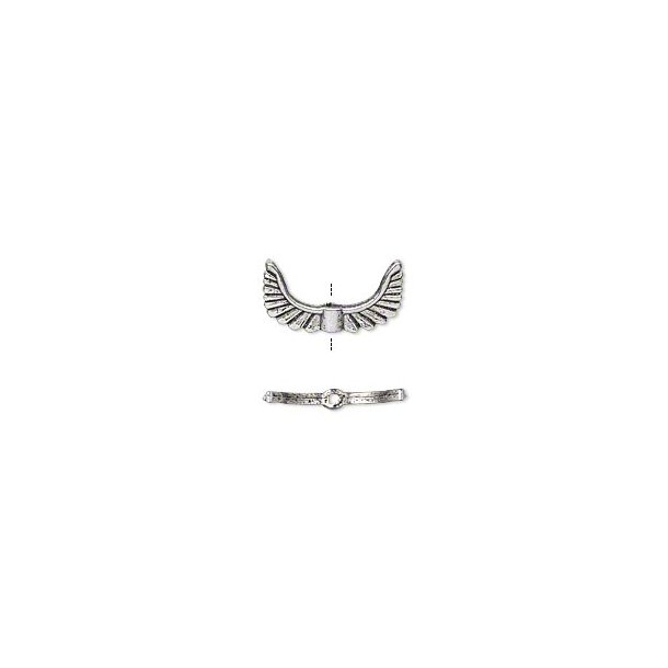 Metal bead, antique silver color, tube with wings, 19x10mm, 10pcs