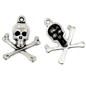 2 Stück, Anhänger, Antik silberfarben, Totenkopf, 23x20x4 mm