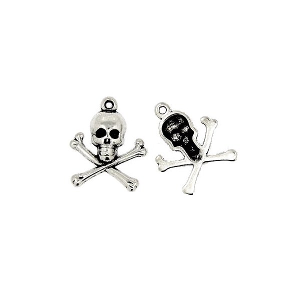 2 pcs, pendant, Antique silver colored, skull crossbones, 23x20x4 mm