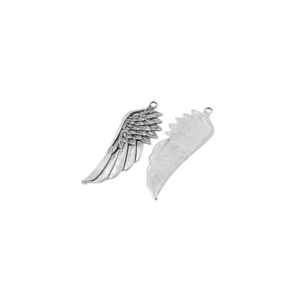 Vedhæng, antik sølv, vinge i kraftigt metal, 59x23 mm. 2 stk.