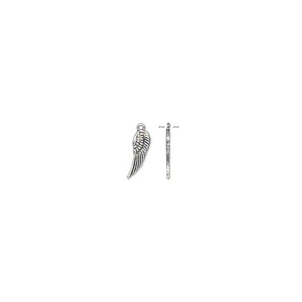 Lille vinge, vedhæng, antik sølv-look, 15x5 mm, 6 stk