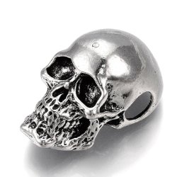 Gro&szlig;er Totenkopf mit Querloch, antik versilbertes Messing, 35x22,5x21,5 mm, 1 Stk