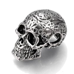Gro&szlig;er verzierter Totenkopf mit Querloch, antik versilbert, 35x22,5x21,5 mm, 1 Stk