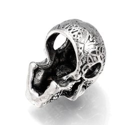 Gro&szlig;er verzierter Totenkopf mit Querloch, antik versilbert, 35x22,5x21,5 mm, 1 Stk