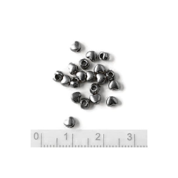 small heart bead, black metal, 3.5x4x3mm, 40pcs