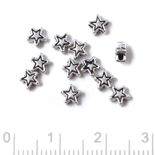 Star, antique silver-plated metal beads, 4x2,5mm, 40pcs