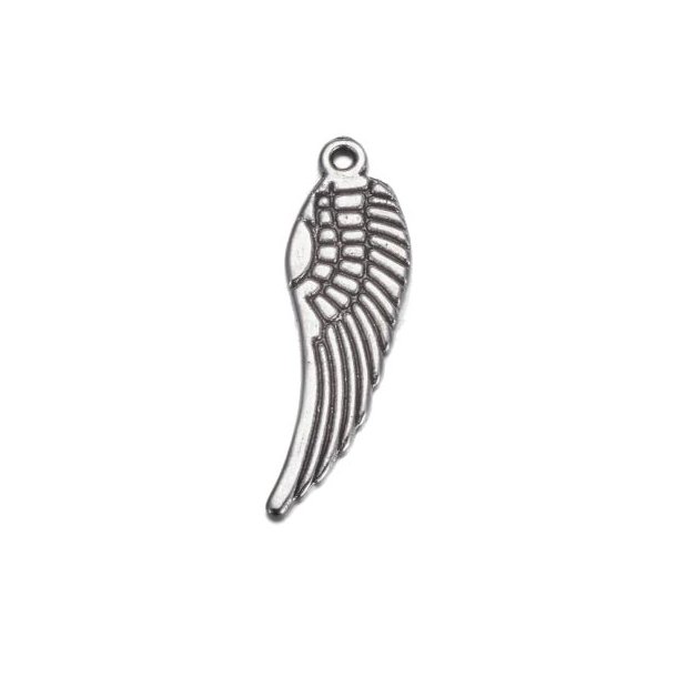 Middle size wing Charm, brass, antique silver-look, 30x9.mm, 4pcs.