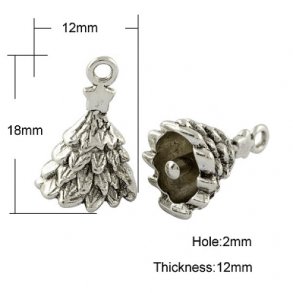 Antiksilberfarbenes Metall, Anhänger, Weihnachtsbaum, 18x12x12 mm, 6 Stk.