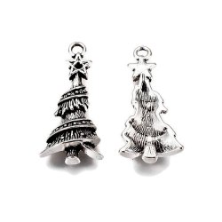 Antiksilberfarbenes Metall, Anh&auml;nger, Weihnachtsbaum, 30x14x5 mm, 6 Stk.