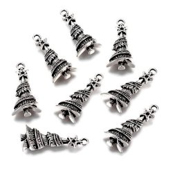 Antiksilberfarbenes Metall, Anh&auml;nger, Weihnachtsbaum, 30x14x5 mm, 6 Stk.